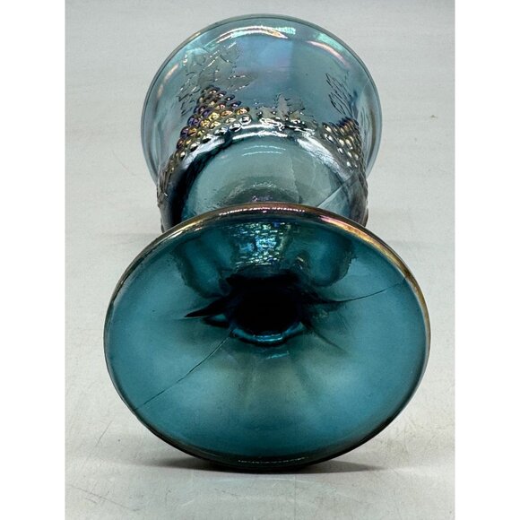 set of 2 Vintage Blue Carnival Glass Grape & Vine Goblets cups 5" tall READ - Picture 8 of 8